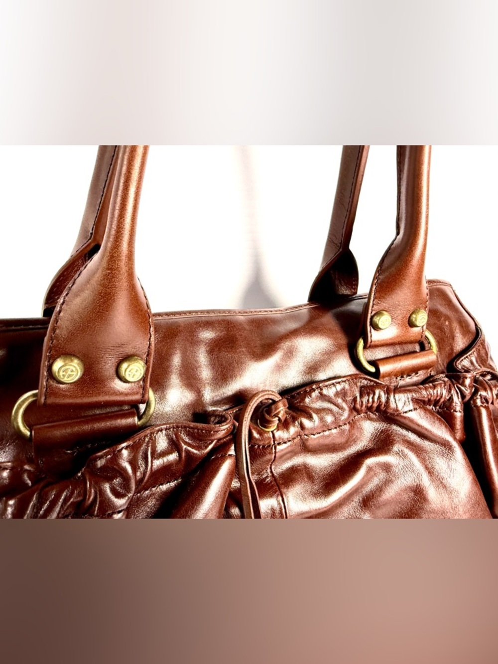 Francesco Biasia Brown Leather Shoulder Bag with Gold Hardware - Picture 8 of 16